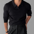 Moda masculina de luxo com decote em v malha jacquard polo camisa cor sólida manga comprida coreano popular lazer malhas 2025 novo outono